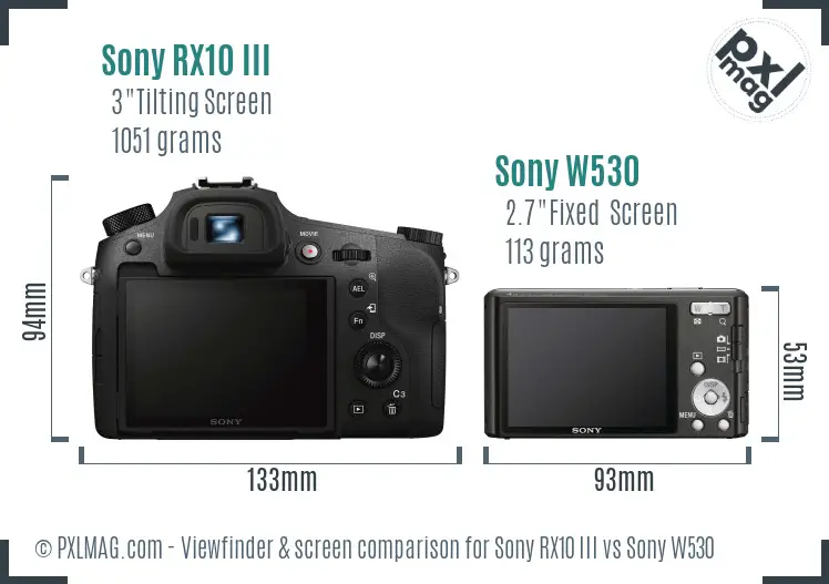 Sony RX10 III vs Sony W530 Screen and Viewfinder comparison