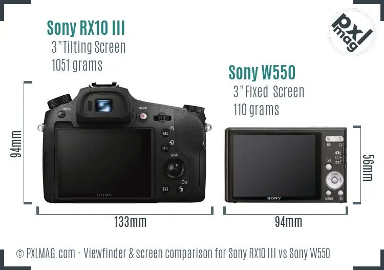 Sony RX10 III vs Sony W550 Screen and Viewfinder comparison