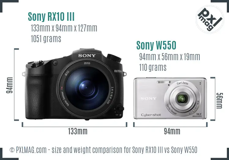 Sony RX10 III vs Sony W550 size comparison