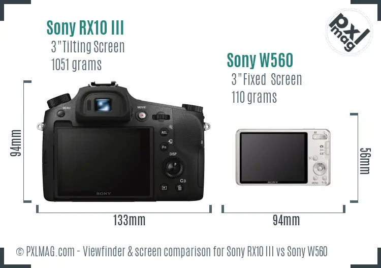 Sony RX10 III vs Sony W560 Screen and Viewfinder comparison