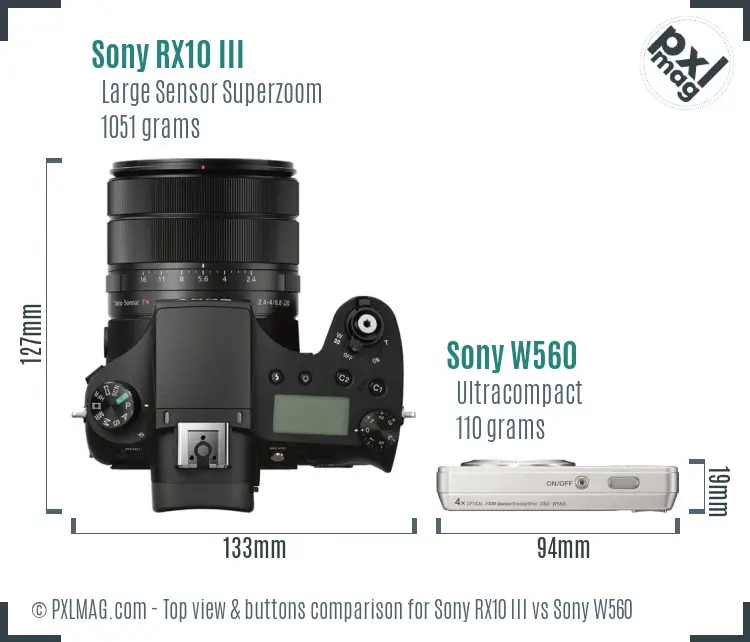 Sony RX10 III vs Sony W560 top view buttons comparison