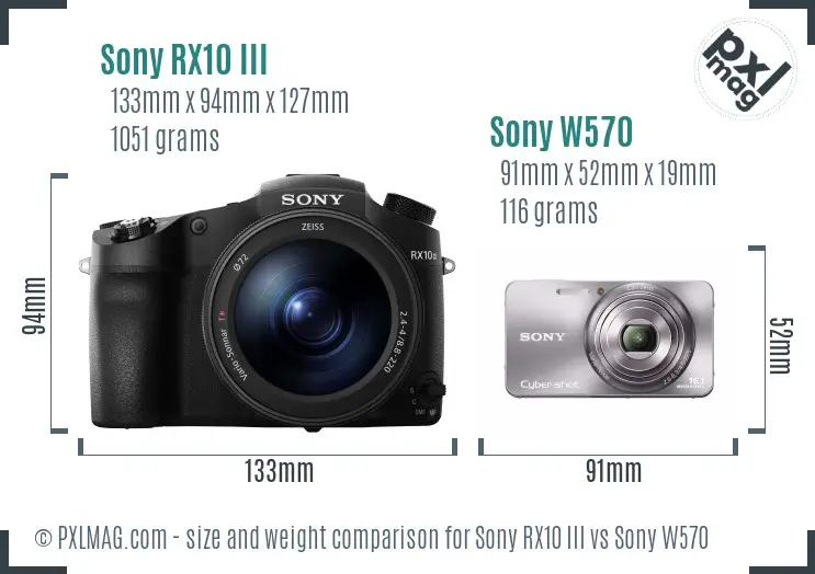 Sony RX10 III vs Sony W570 size comparison