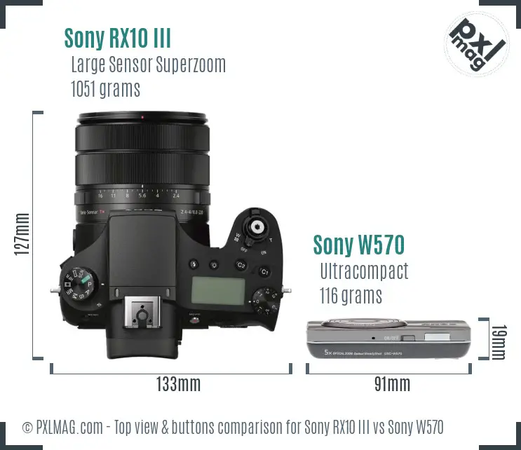 Sony RX10 III vs Sony W570 top view buttons comparison
