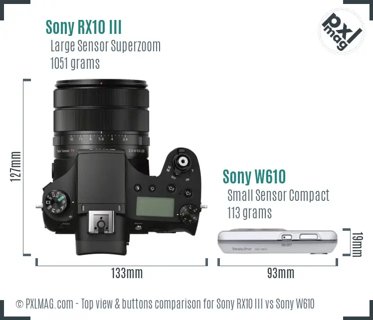 Sony RX10 III vs Sony W610 top view buttons comparison