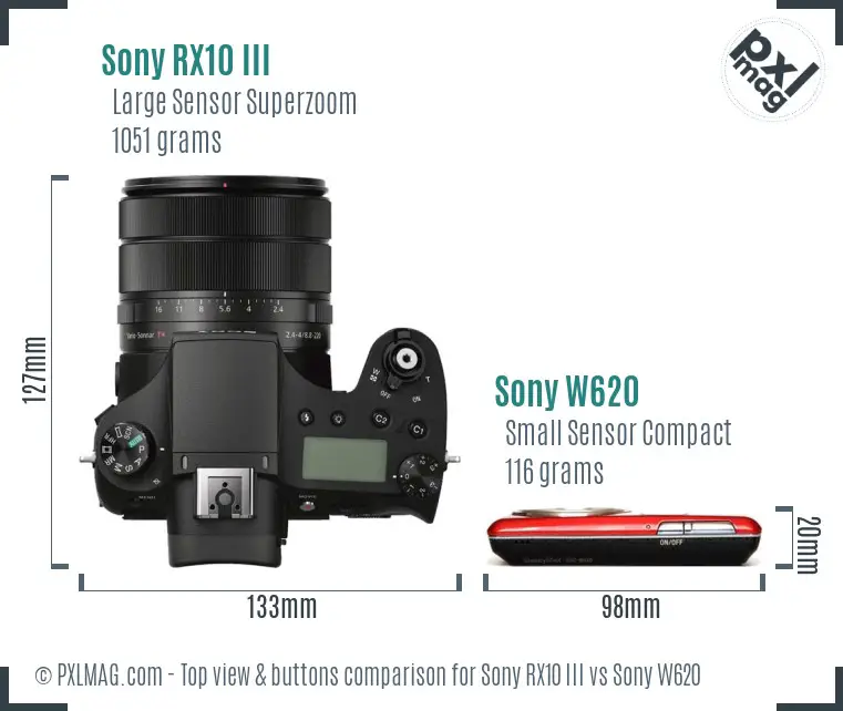 Sony RX10 III vs Sony W620 top view buttons comparison
