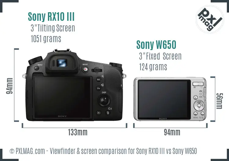 Sony RX10 III vs Sony W650 Screen and Viewfinder comparison