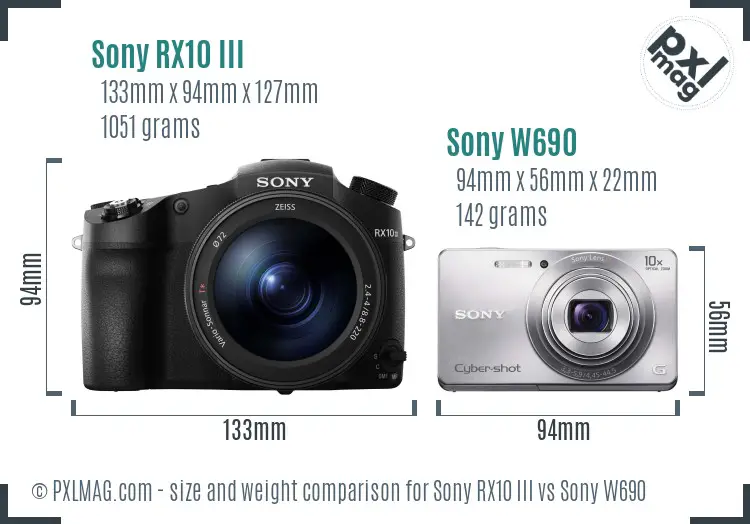 Sony RX10 III vs Sony W690 size comparison