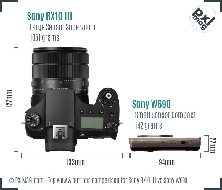 Sony RX10 III vs Sony W690 top view buttons comparison