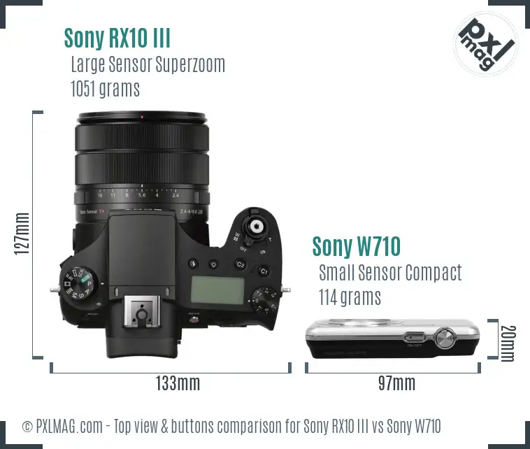Sony RX10 III vs Sony W710 top view buttons comparison