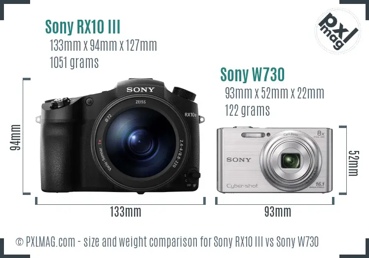 Sony RX10 III vs Sony W730 size comparison