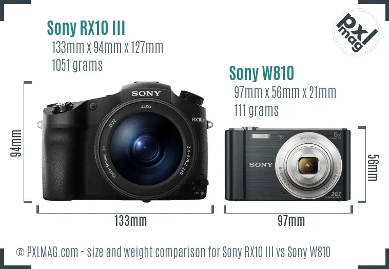 Sony RX10 III vs Sony W810 size comparison