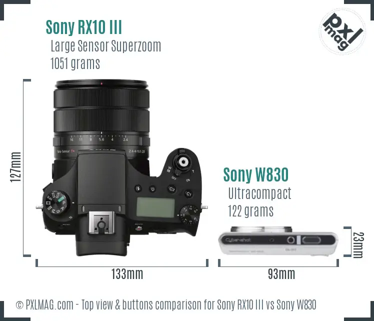 Sony RX10 III vs Sony W830 top view buttons comparison