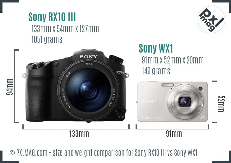 Sony RX10 III vs Sony WX1 size comparison
