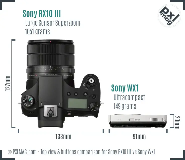 Sony RX10 III vs Sony WX1 top view buttons comparison