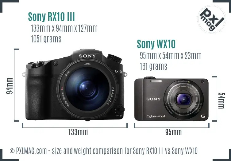 Sony RX10 III vs Sony WX10 size comparison