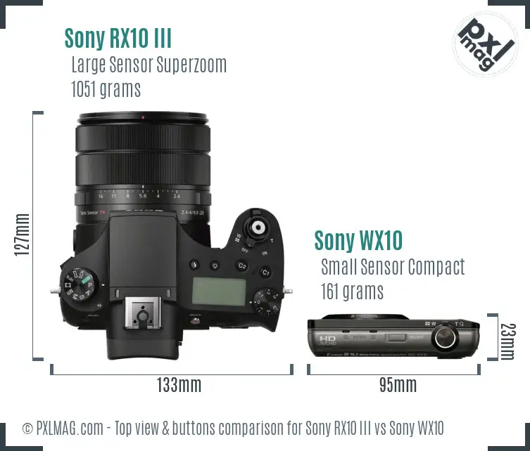 Sony RX10 III vs Sony WX10 top view buttons comparison