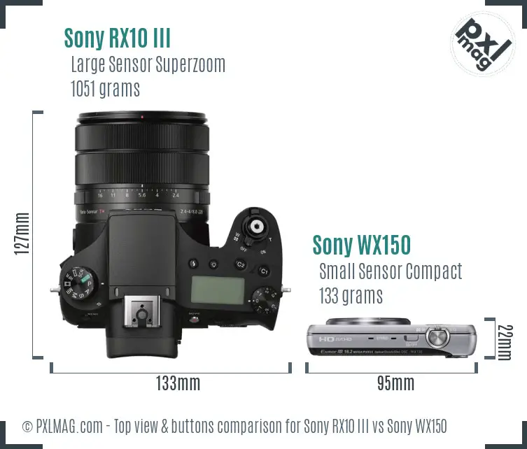 Sony RX10 III vs Sony WX150 top view buttons comparison