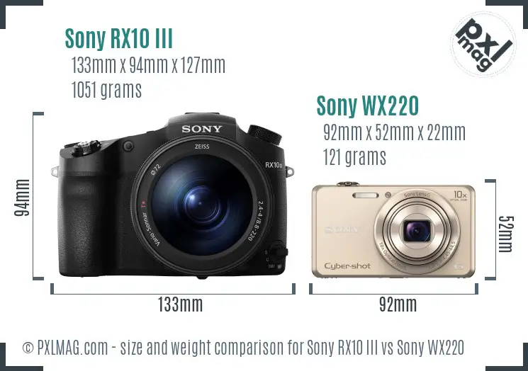 Sony RX10 III vs Sony WX220 size comparison