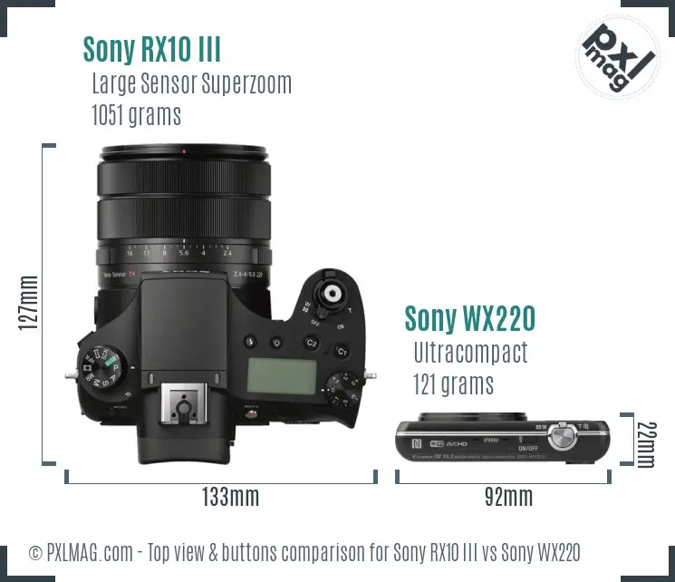 Sony RX10 III vs Sony WX220 top view buttons comparison