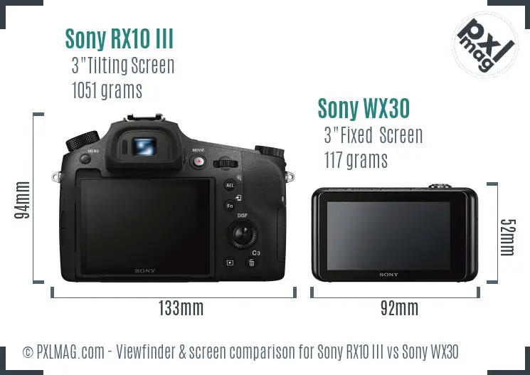 Sony RX10 III vs Sony WX30 Screen and Viewfinder comparison