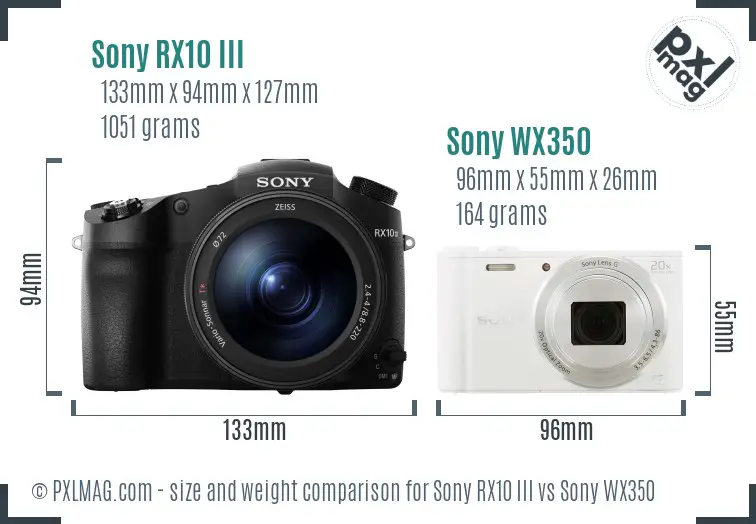 Sony RX10 III vs Sony WX350 size comparison
