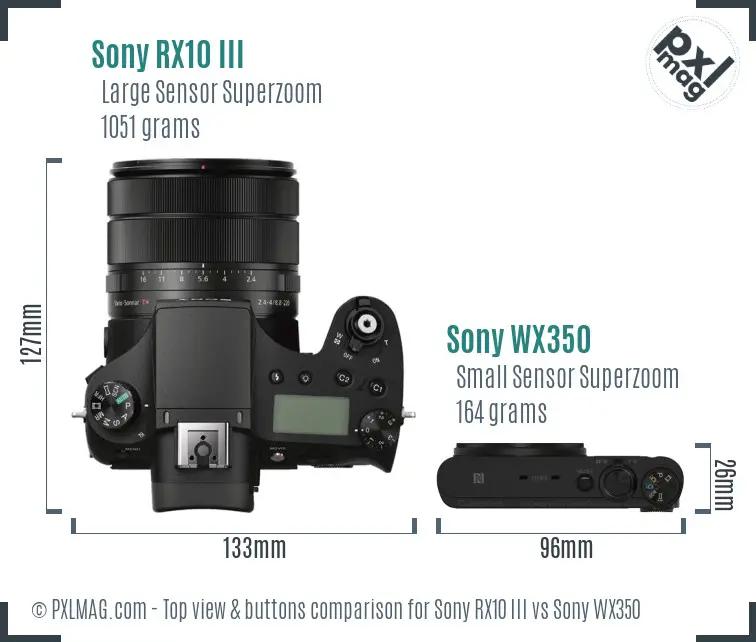 Sony RX10 III vs Sony WX350 top view buttons comparison