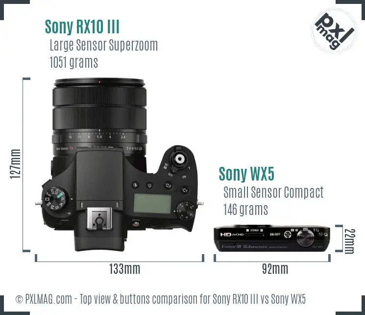 Sony RX10 III vs Sony WX5 top view buttons comparison