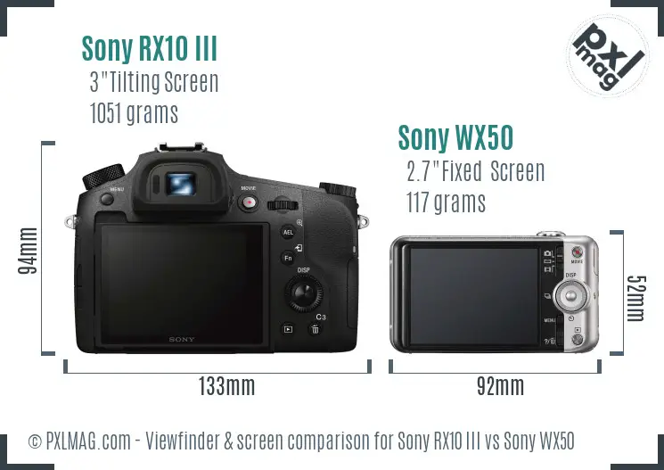 Sony RX10 III vs Sony WX50 Screen and Viewfinder comparison
