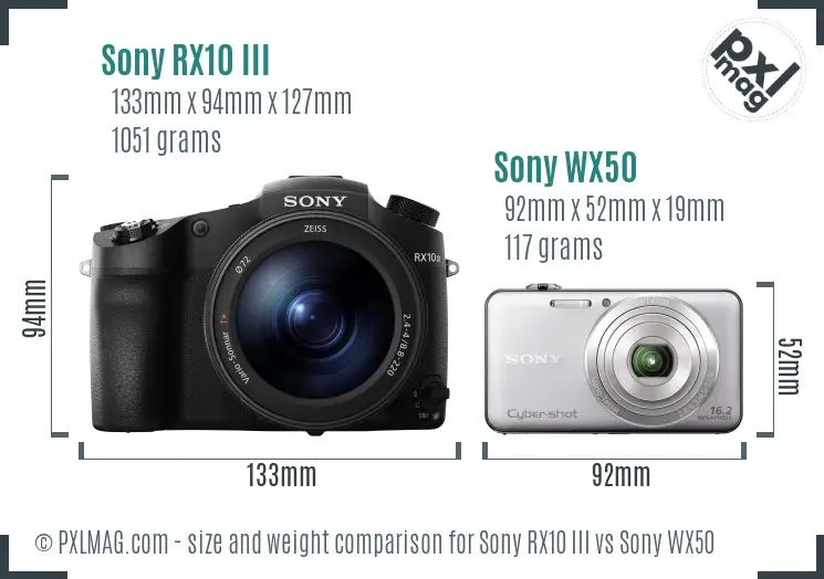 Sony RX10 III vs Sony WX50 size comparison