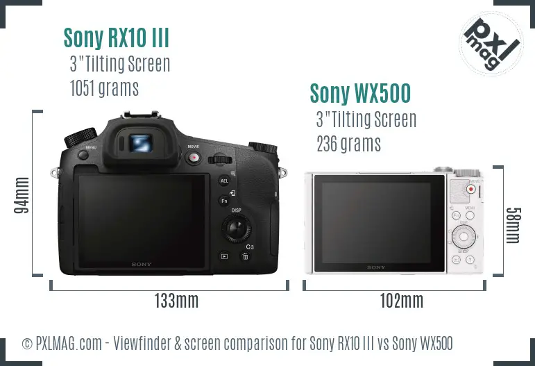 Sony RX10 III vs Sony WX500 Screen and Viewfinder comparison