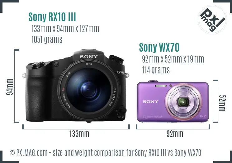 Sony RX10 III vs Sony WX70 size comparison