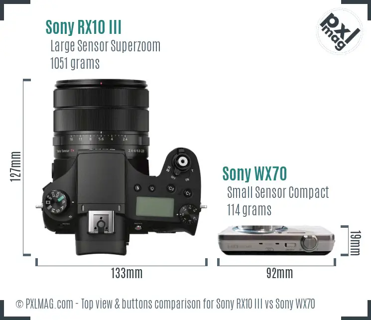 Sony RX10 III vs Sony WX70 top view buttons comparison