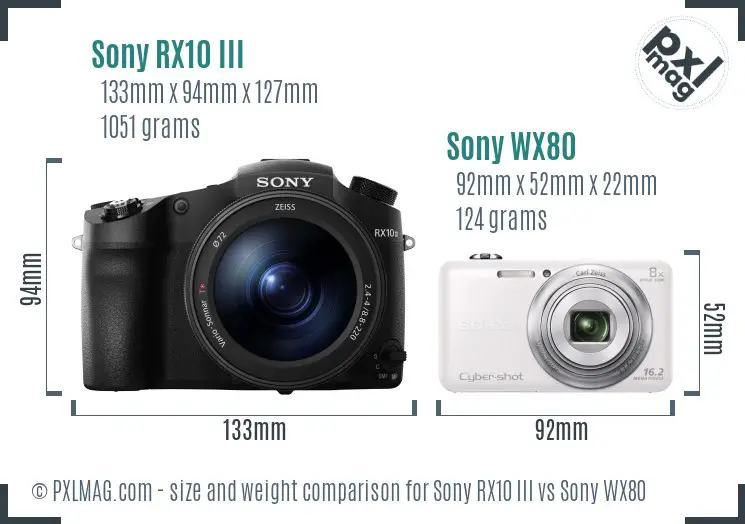 Sony RX10 III vs Sony WX80 size comparison