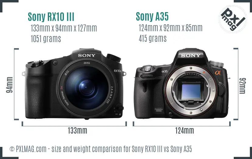 Sony RX10 III vs Sony A35 size comparison