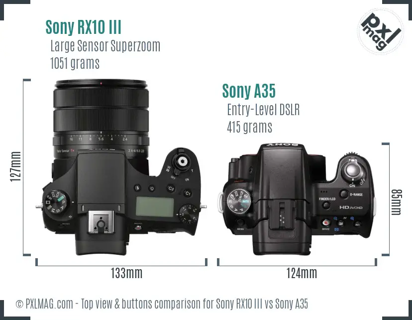 Sony RX10 III vs Sony A35 top view buttons comparison