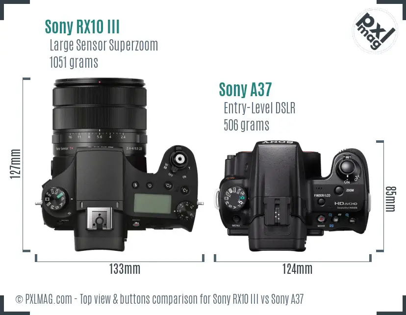 Sony RX10 III vs Sony A37 top view buttons comparison
