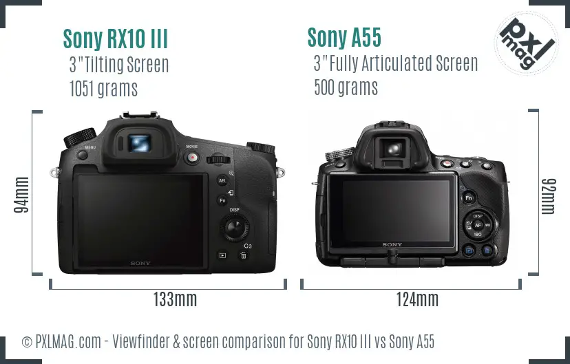Sony RX10 III vs Sony A55 Screen and Viewfinder comparison