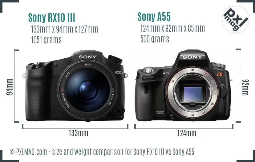 Sony RX10 III vs Sony A55 size comparison