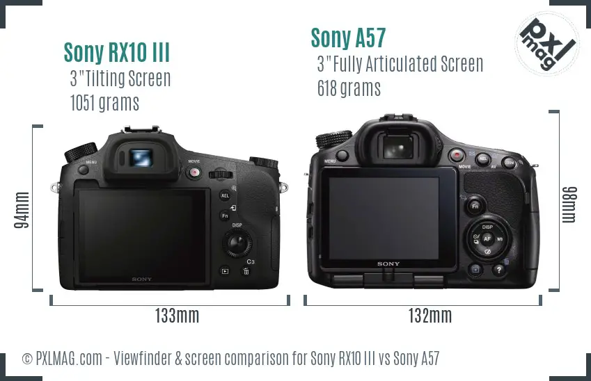 Sony RX10 III vs Sony A57 Screen and Viewfinder comparison