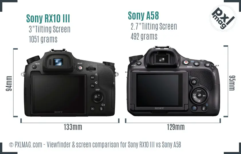 Sony RX10 III vs Sony A58 Screen and Viewfinder comparison