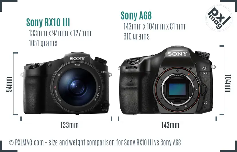 Sony RX10 III vs Sony A68 size comparison