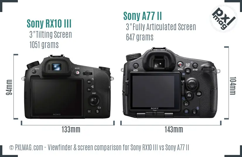 Sony RX10 III vs Sony A77 II Screen and Viewfinder comparison