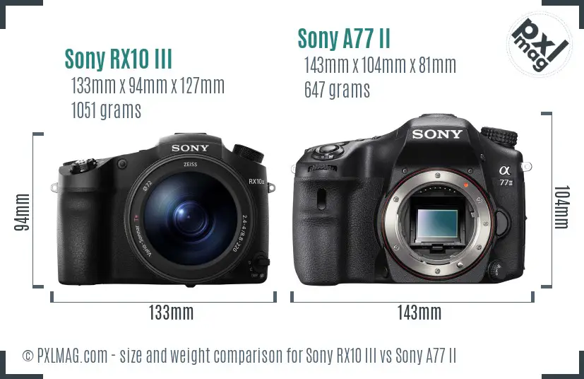 Sony RX10 III vs Sony A77 II size comparison