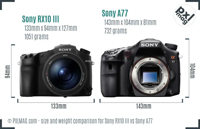Sony RX10 III vs Sony A77 size comparison