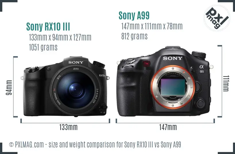 Sony RX10 III vs Sony A99 size comparison