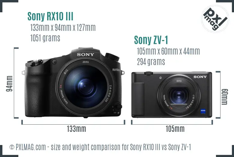 Sony RX10 III vs Sony ZV-1 size comparison