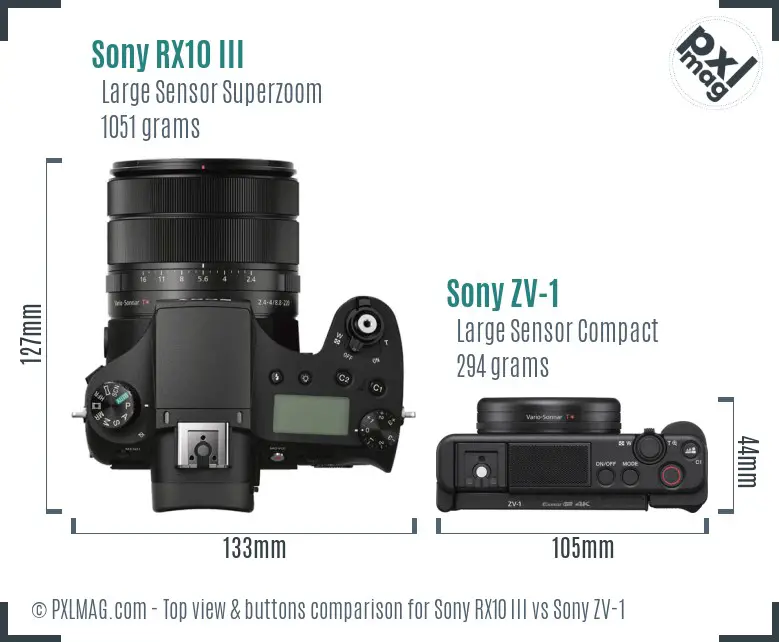 Sony RX10 III vs Sony ZV-1 top view buttons comparison