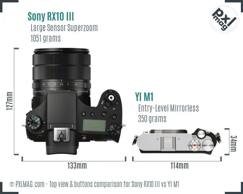 Sony RX10 III vs YI M1 top view buttons comparison