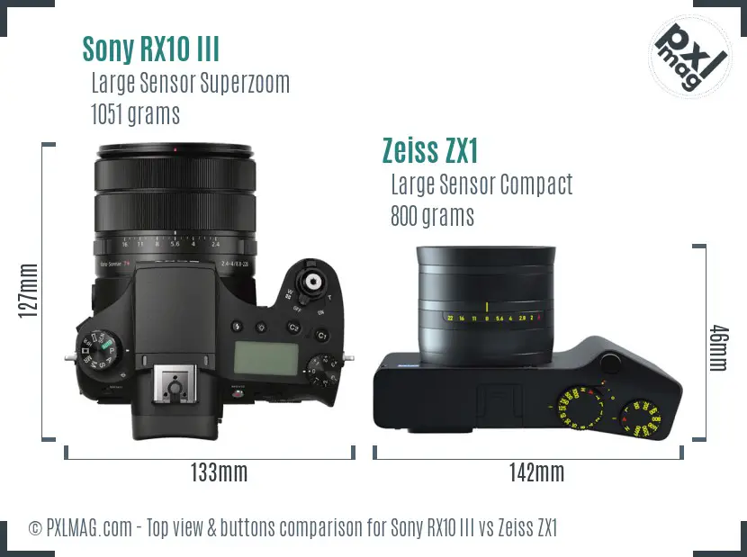 Sony RX10 III vs Zeiss ZX1 top view buttons comparison