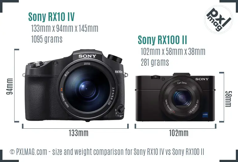 Sony RX10 IV vs Sony RX100 II size comparison